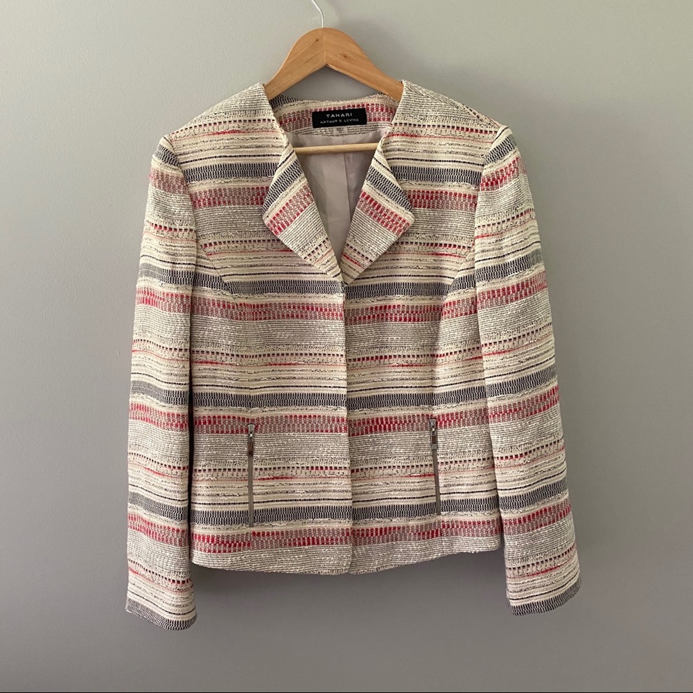 Tahari textured multicolored striped blazer